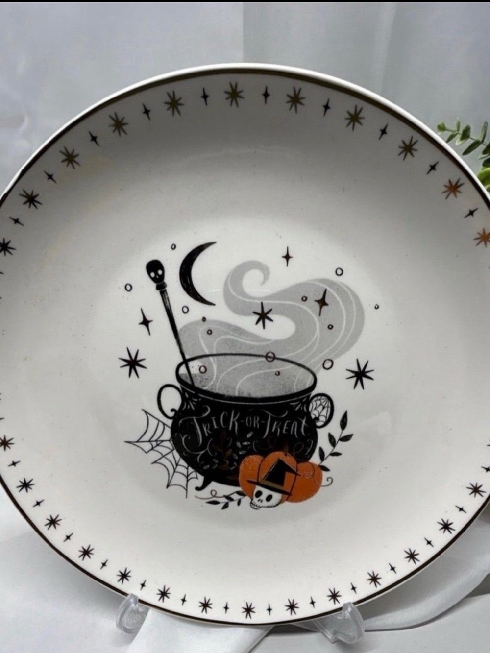 Halloween Trick-or-Treat Cauldron Decorative Plate - Black, Orange, Gray